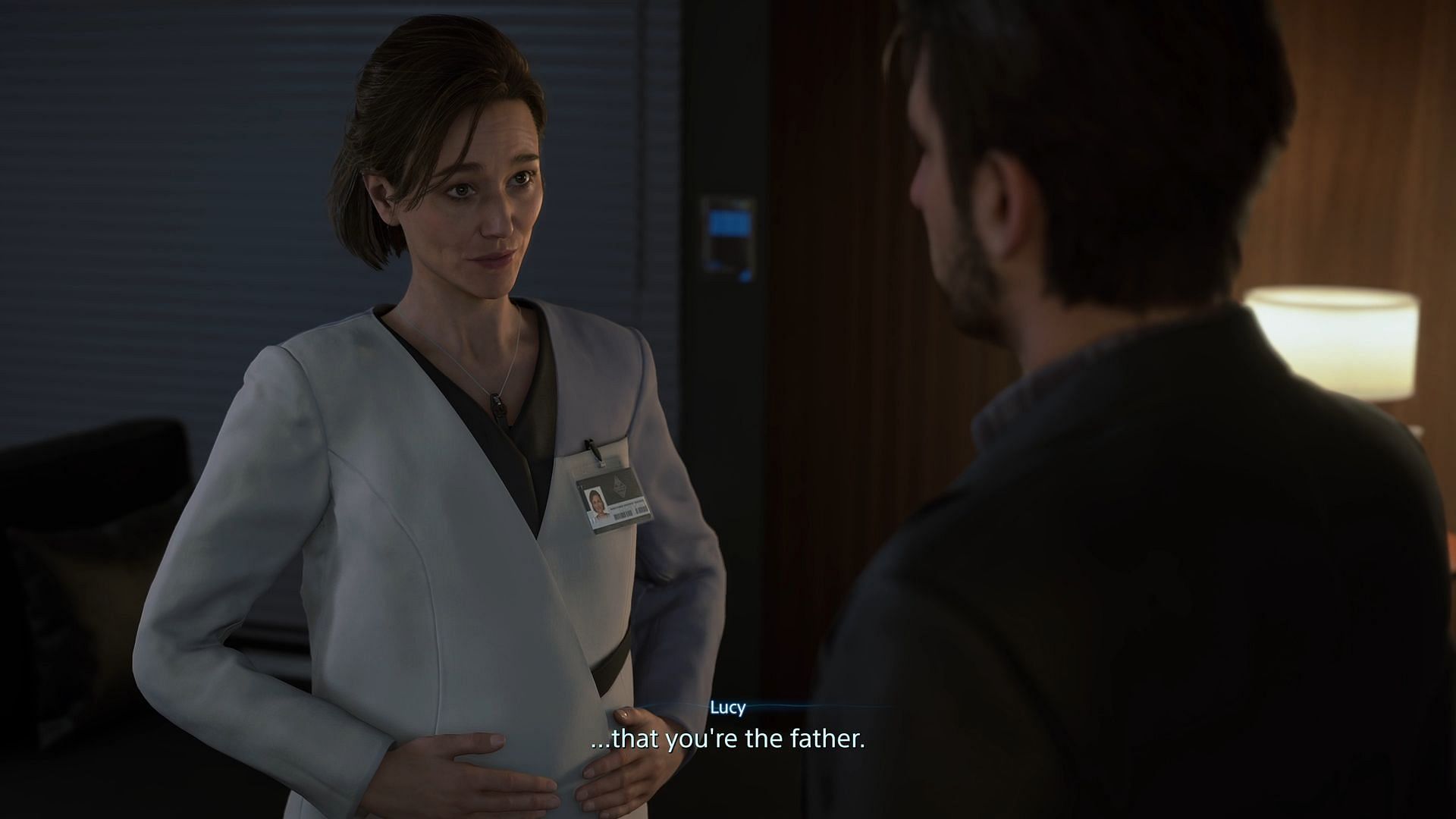 Lucy asks Neil to pretend to be the baby's father (Image via Sony Interactive Entertainment)